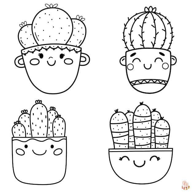 kleurplaat met schattige cactussen voor kinderen vectorillustratie zwarte lijn 198838 796 1