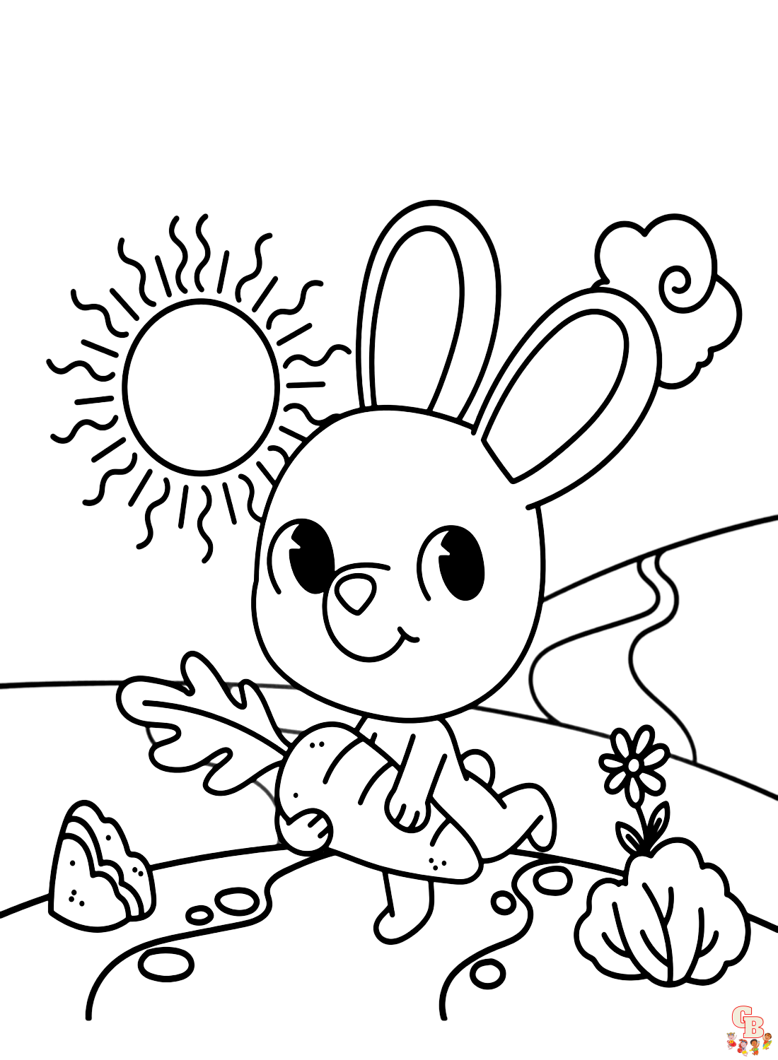 Bunny with Carrot Coloring Page Free