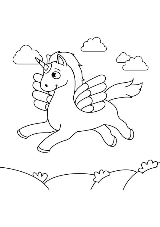 coloring page unicorn flies in the sky p31501
