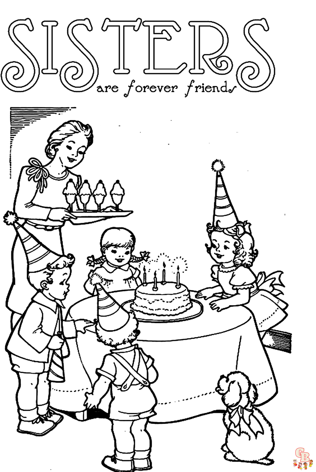 party on sisters day coloring page