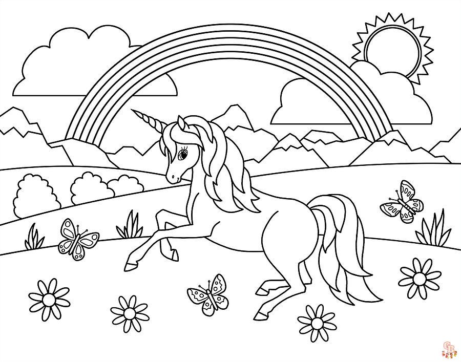 Kleurplaat Unicorn Regenboog - Gratis, Schattige Realistische Kleurplaten